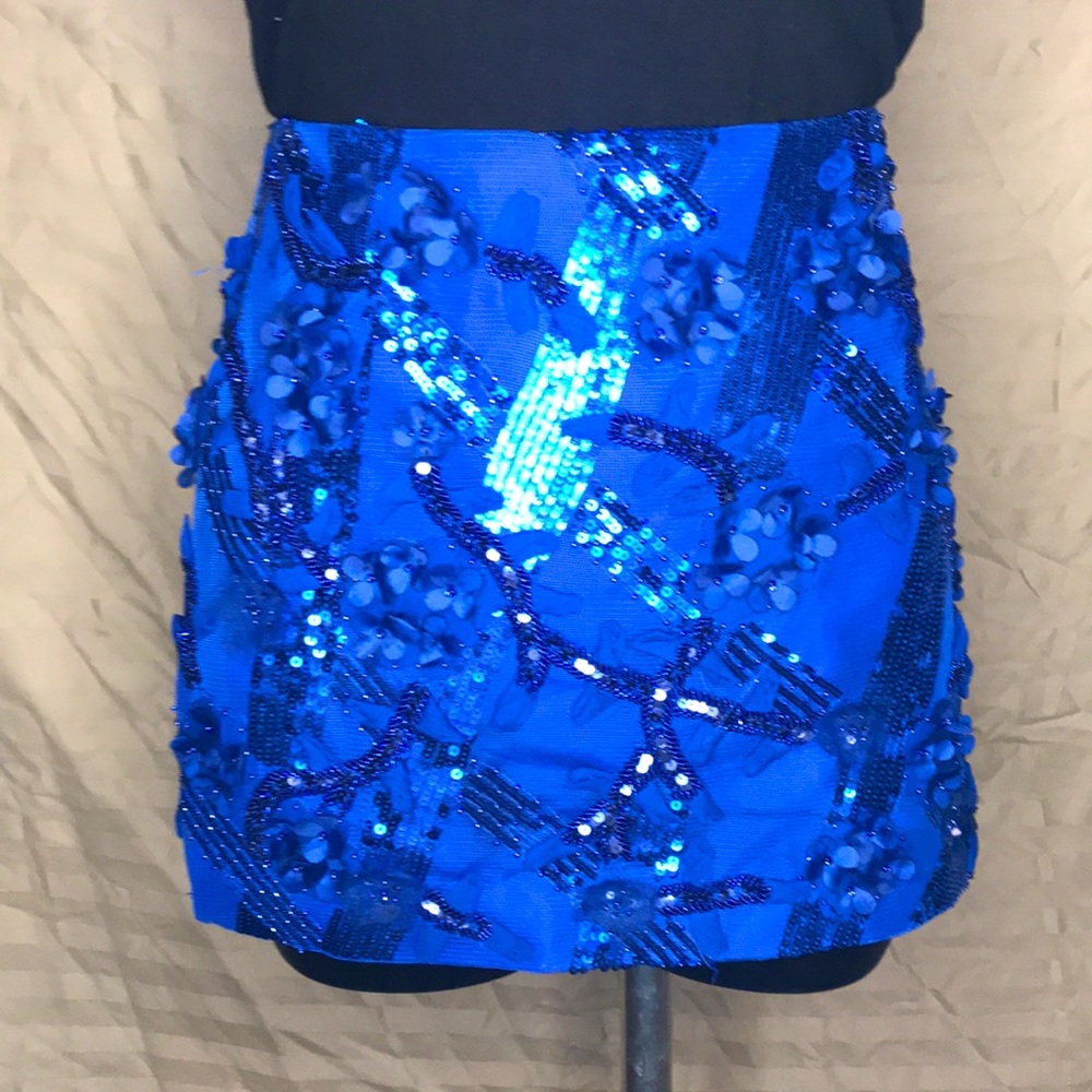 Blue Beaded/Sequined MiniSkirt(lined&side zipper)